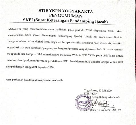 Surat Keterangan Pendamping Ijazah Ut