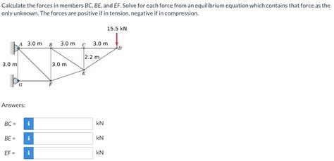 Solved Calculate The Forces In Members Bc Be And Ef Solve