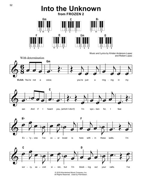 Disney Piano Music Sheet Into The Unknown From Disneys Frozen 2