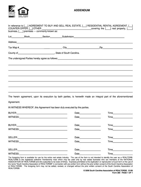 Fillable Online South Carolina Real Estate Contract Addendum 2006 Form