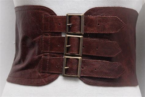 Brown Corset Leather Three Buckle Belt Brown Waist Belt Corset Wide