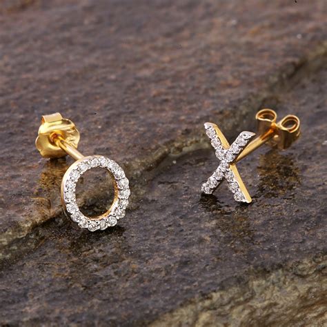 Solid 14k Yellow Gold Stud Earrings For Women O X Designer Etsy