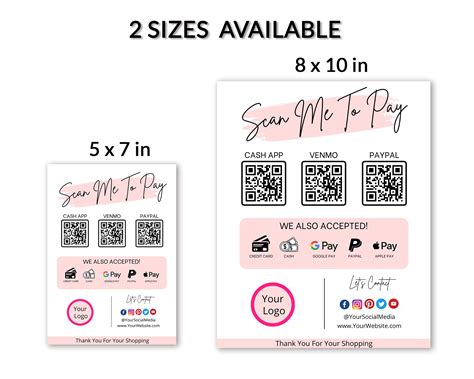 Editable QR Code Sign Scan to Pay Template Printable Payment - Etsy