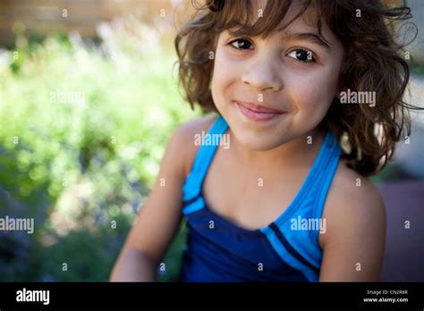 Portrait Of Young Girl Wearing Blue Swimsuit Stock Photo Alamy