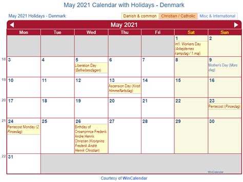 Print Friendly May 2021 Denmark Calendar For Printing