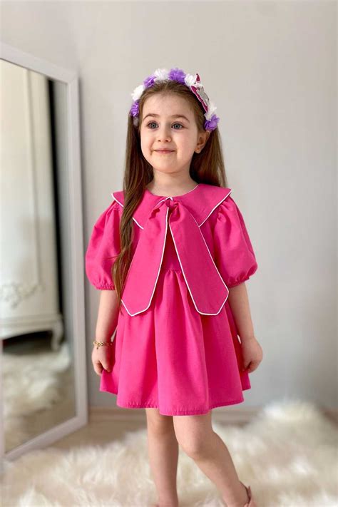 Pembe Bahriye Yaka Detaylı Fiyonk Kız Çocuk Elbise Fiyatı Littlehoneybunnies