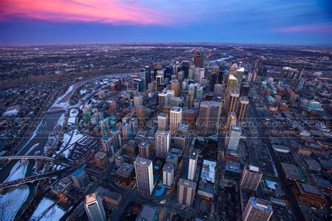 Aerial Photo Downtown Calgary At Sunset