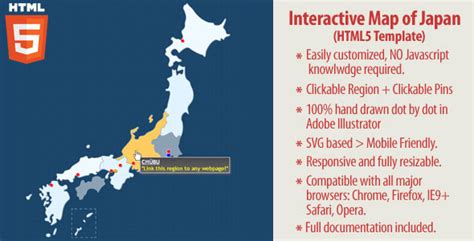 Click the points on the map to learn more. Interactive Map of Japan - HTML5 by Art101 | CodeCanyon