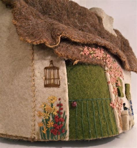 Vintage Wool Felted English Cottage Tea Cosy With Embroidered Details