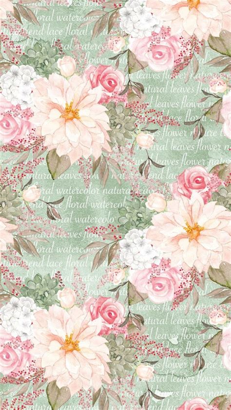 A Green Background With Pink And White Flowers