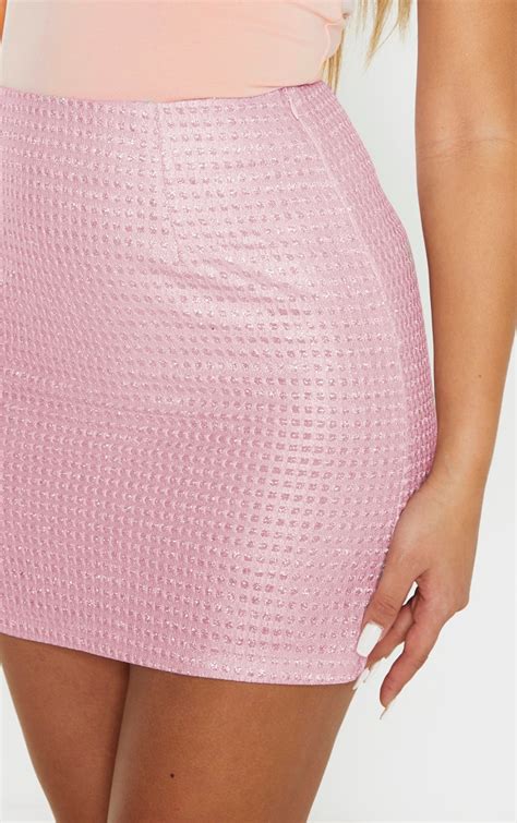 Pink Woven Glitter Detail Mini Skirt Skirts Prettylittlething