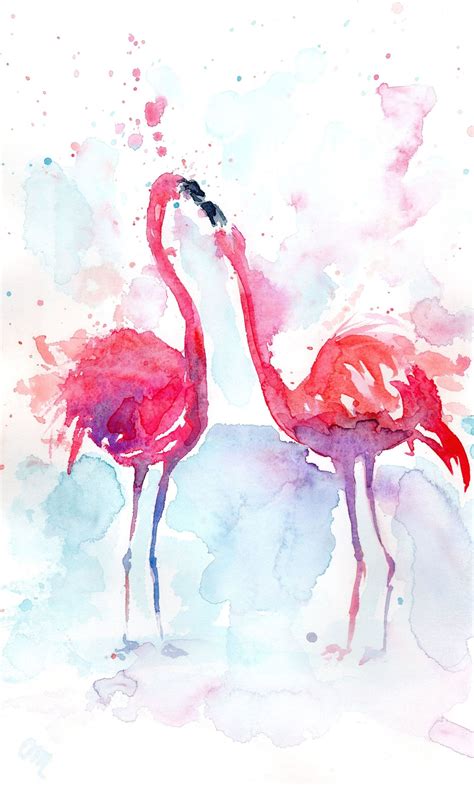 Pink Flamingo Watercolor Print Tropical Wall Art Two Flamingos Etsy
