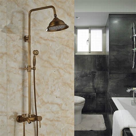Brass Antique Outdoor Shower Faucet Wall Mount 8 Rainfall Bath Shower