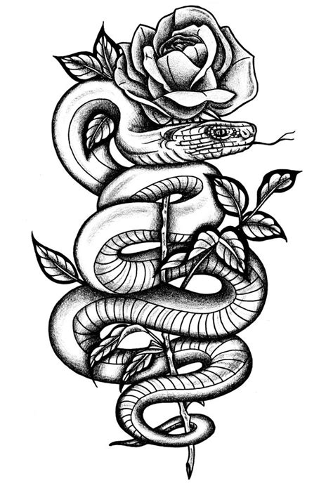 Snake And Rose Art Print By Dungeons And Inkpens Snake Tattoo Design