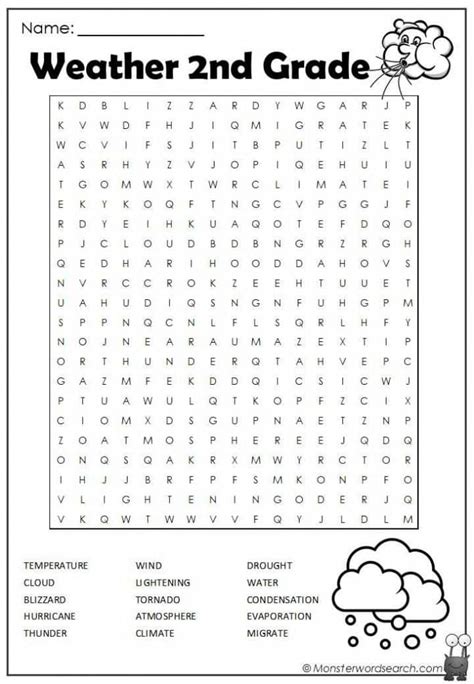 Weather 2nd Grade Word Search Monster Word Search