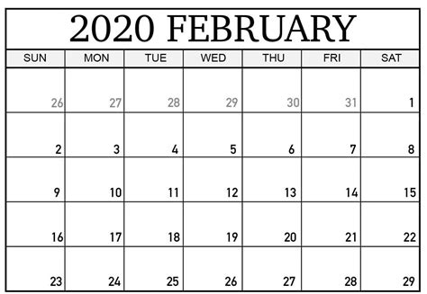 Free February 2020 Printable Calendar Calendar Letters