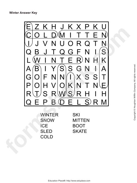 Winter Esl Printable Word Search Puzzle Worksheet