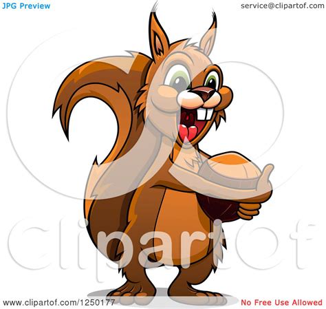 Clipart Of A Cartoon Happy Squirrel Hugging An Acorn Royalty Free
