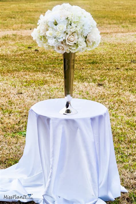 Diy Tall Simple Silver Vase With White Roses Wedding Centerpiece