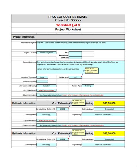 Free 12 Sample Project Estimate Templates In Excel Ms Word Pdf