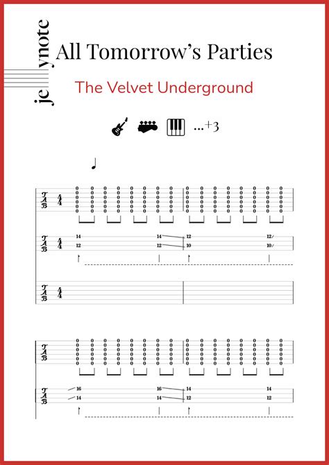 the velvet underground all tomorrow s parties guitar and bass sheet music jellynote