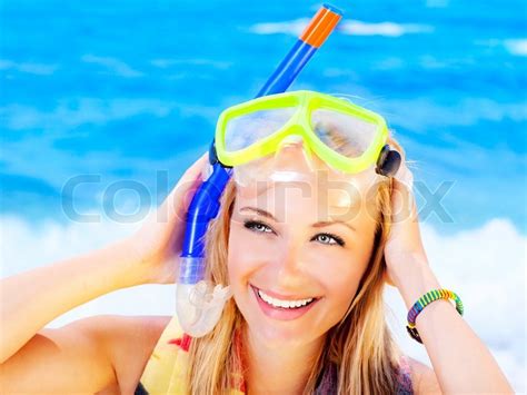 Cute Teen Girl Having Fun On The Beach Stock Image Colourbox