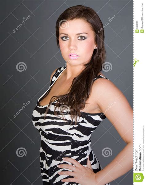 Stunning Brunette Teenager In Zebra Print Dress Stock Image Image Of