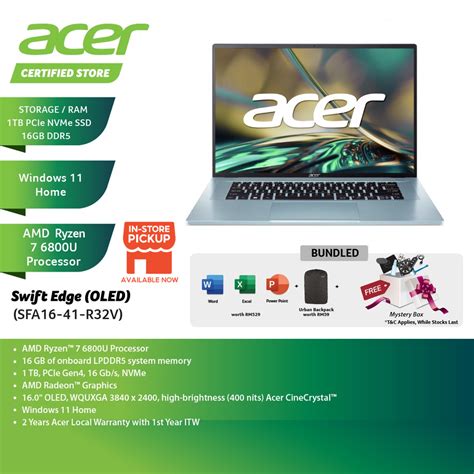 Acer Swift Edge Sfa16 41 R32v 16 Oled Wquxga Flax White Laptop