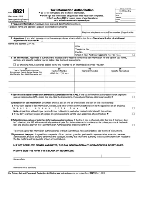 Do not send it to the irs. Fillable Form 8821 - Tax Information Authorization ...