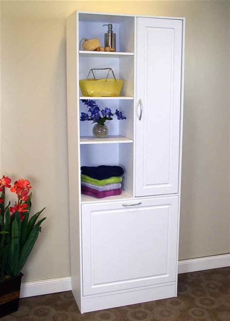 Linen Cabinet W Laundry Hamper Bathroom Storage Tower Small Bathroom