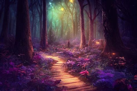 Premium Photo Fantasy Magical Path Through Enchanted Forest Trees