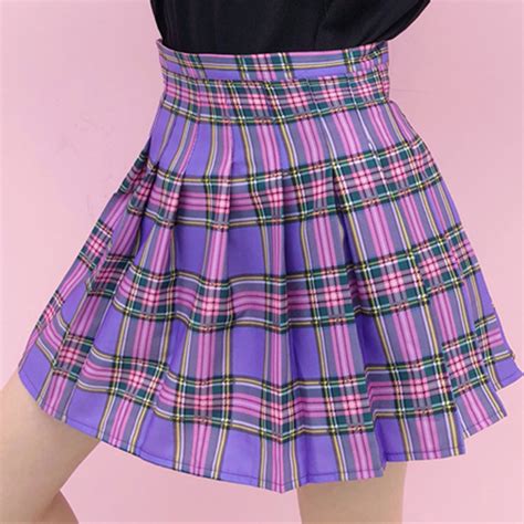 Purple Harajuku Check Plaid Pleated Mini Skirt The Kawaii Factory