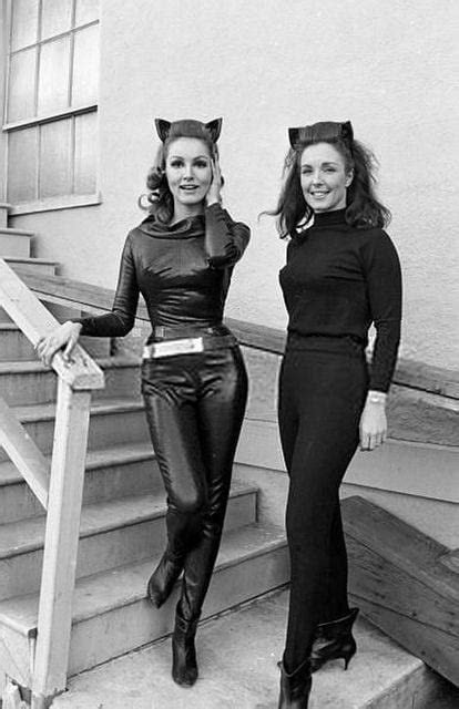 julie newmar aka catwoman and her stunt double late 60s r oldschoolcool
