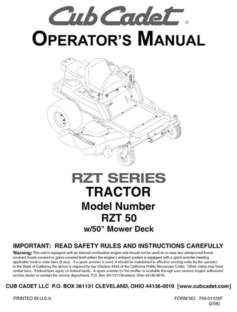 Cub Cadet Rzt 50 Operators Manual Pdf Download Manualslib