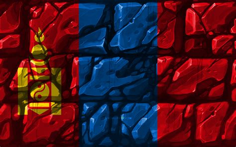 Download Wallpapers Mongolian Flag Brickwall 4k Asian Countries