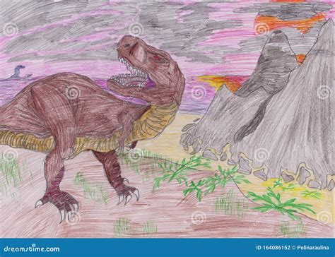 Dinosaur Pencil Drawing Royalty Free Illustration 164086152