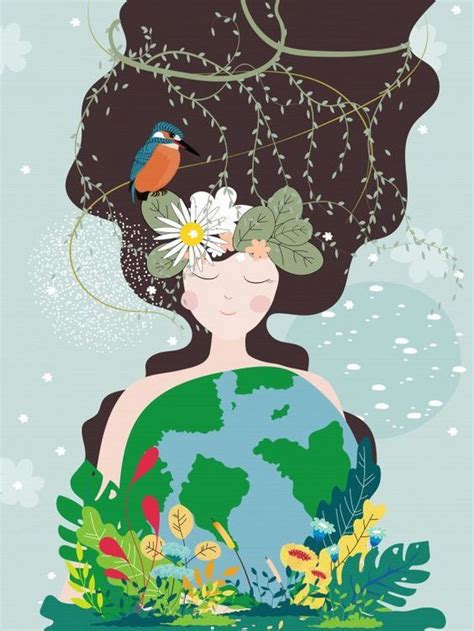 Madre Tierra Abrazando El Mundo Arte Ambiental Art And Illustration