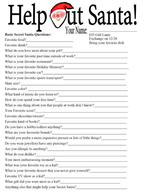 23 Printable Secret Santa Questionnaire Download Christmas T