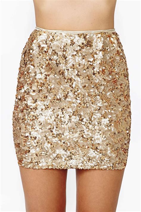 Lyst Nasty Gal Rare London Gold Crush Sequin Skirt In Metallic