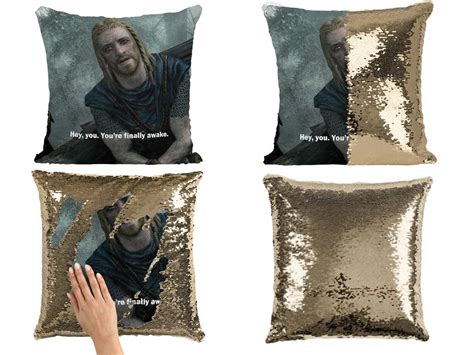 Skyrim Hey You Youre Finally Awake Meme Sequin Pillow Case Cool