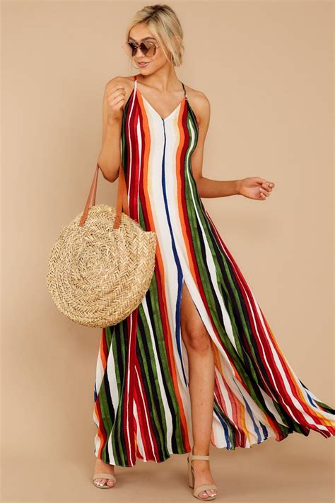 Chic Orange Multi Stripe Maxi Rainbow Print Maxi Dress Dress 68