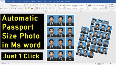Ms Word Tutorial Just Click Make Automatic Passport Size Photo Using Ms Word Youtube