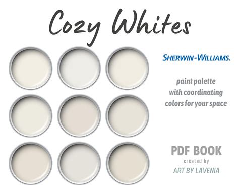 A Sherwin Williams cozy and warm white paint color palette for Interior