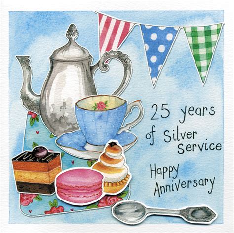 Happy 25th Silver Wedding Anniversary Greeting Card Kate Brazier Art