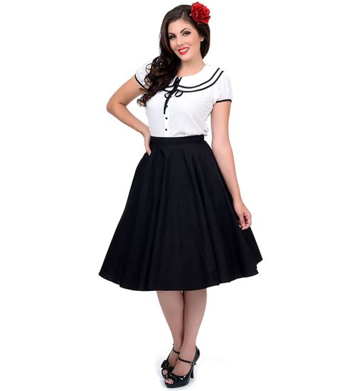 1950s Style Black Paula Swing Skirt Unique Vintage 1950s Fashion