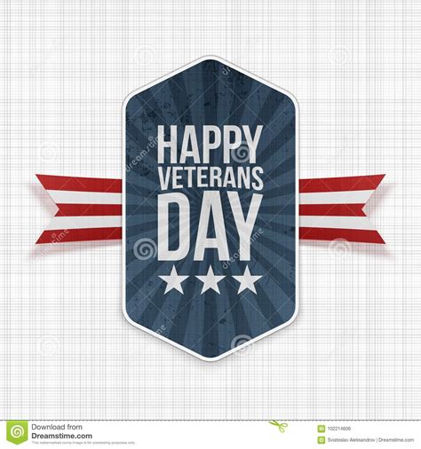 Happy Veterans Day National Banner With Ribbon Stock Vector