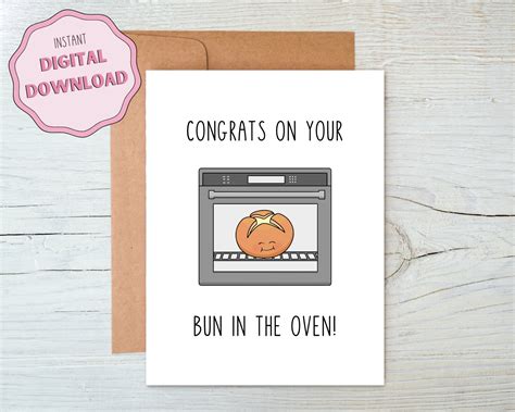 Printable Bun In The Oven Card 5x7 Instant Download Card Etsy