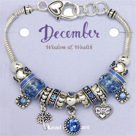 Br1689 Blue Zircon December Birthstone Charm Bracelet Murano December