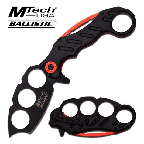 Mtech Black And Red Spring Assist Brass Knuckle Dual Combo Knife Multi