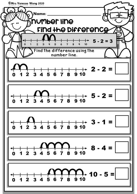 Kindergarten Math Worksheets Number Line Addition Distance Etsy Best